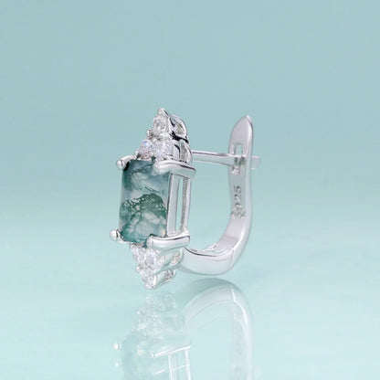 Sterling silver earring with green gemstone and clear crystals, Rosary Milano jewelry