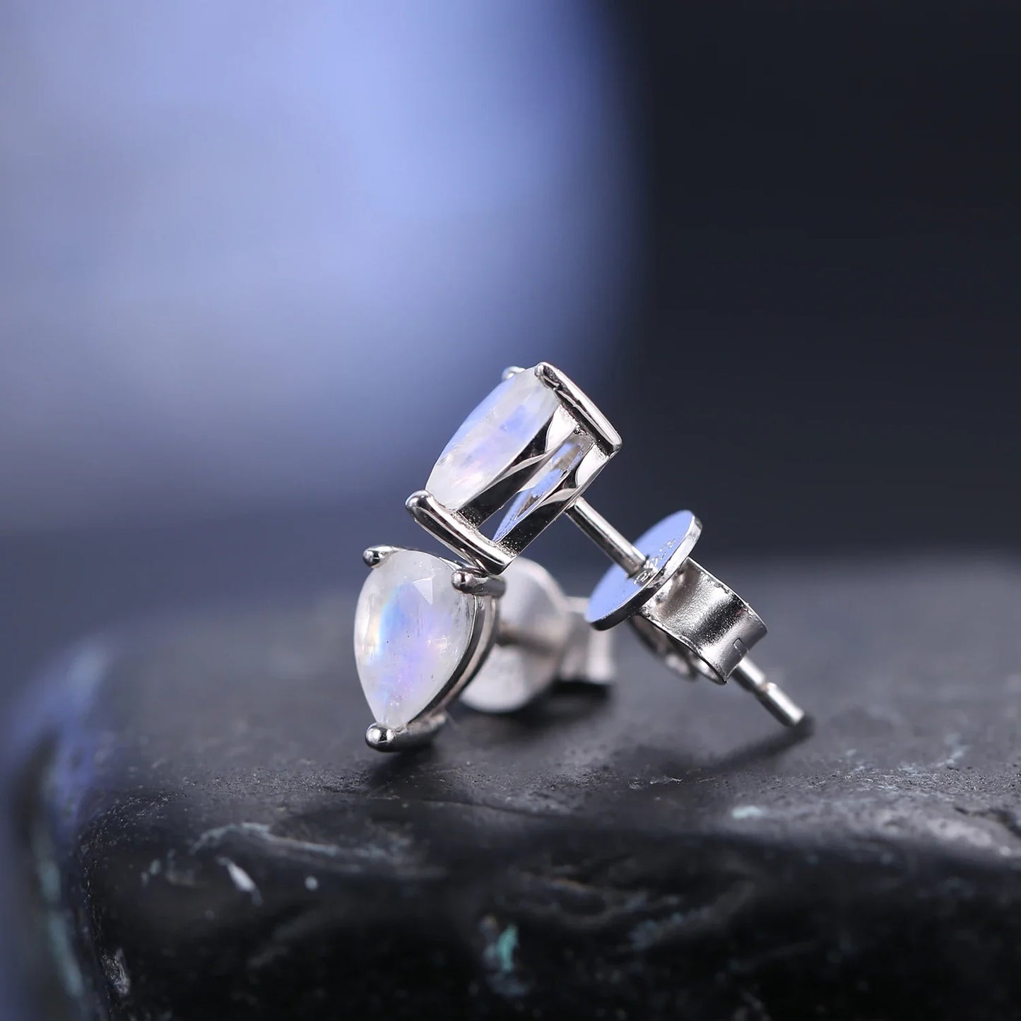 Silver moonstone earrings with teardrop moonstones stud earrings for ladies