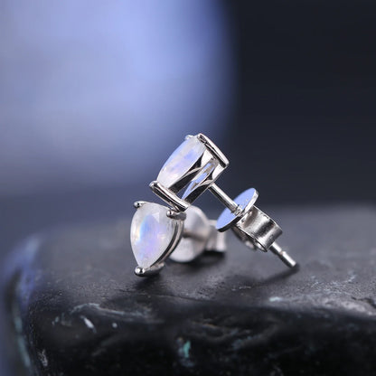 Silver moonstone earrings with teardrop moonstones stud earrings for ladies