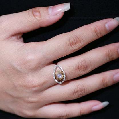 Evil eye ring with a natural moonstone unique adjustable ring