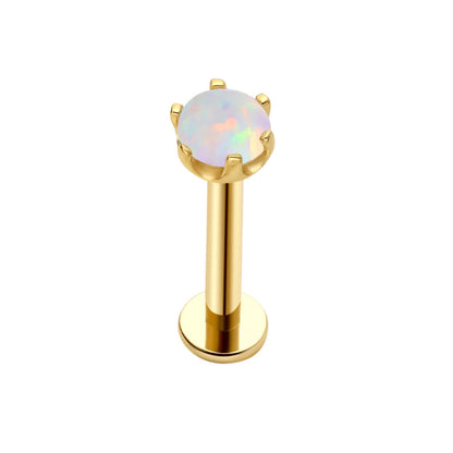 Solid gold nose stud with opal 14K gold lip piercing