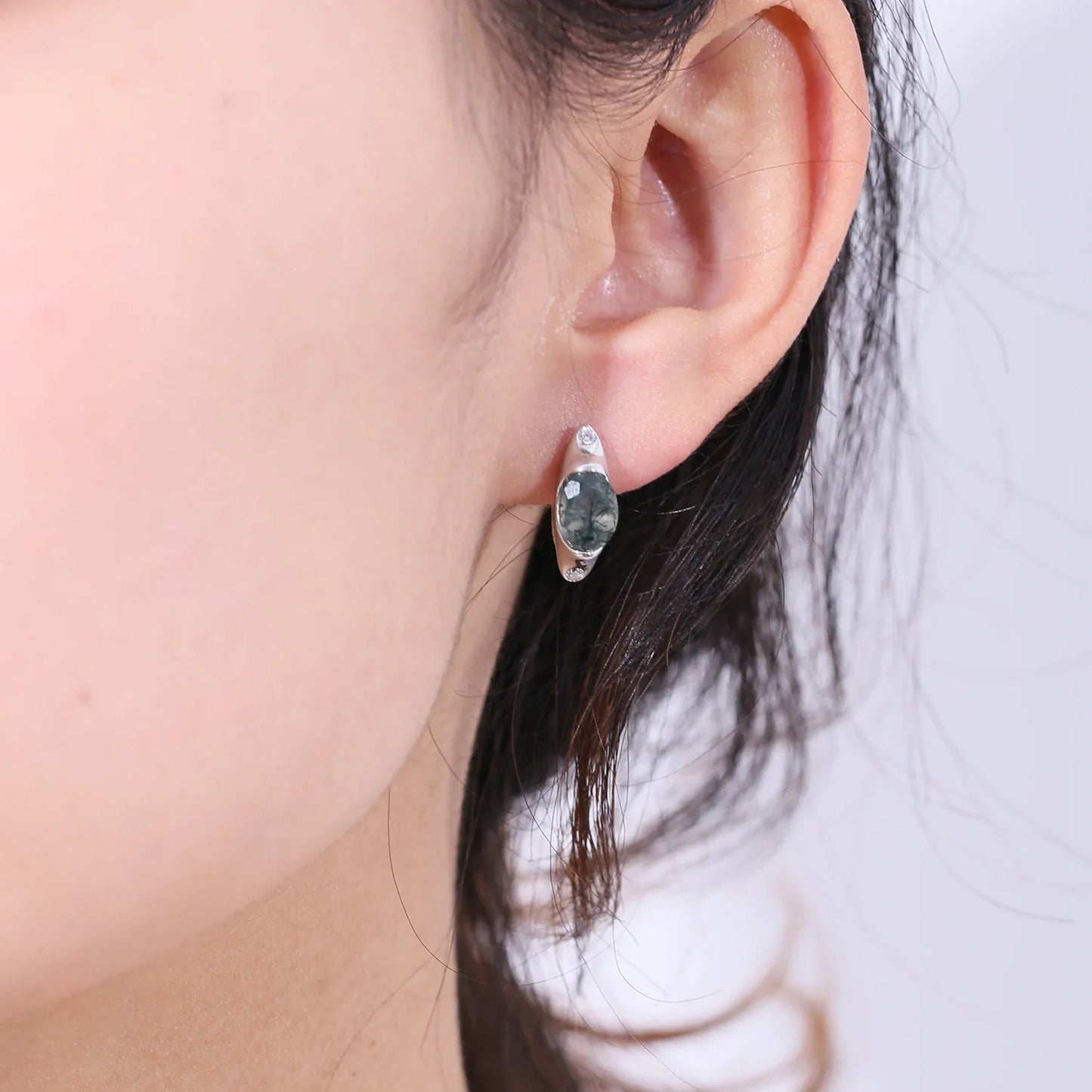 Moss agate hoop earrings vintage-style simple and dainty green earrings