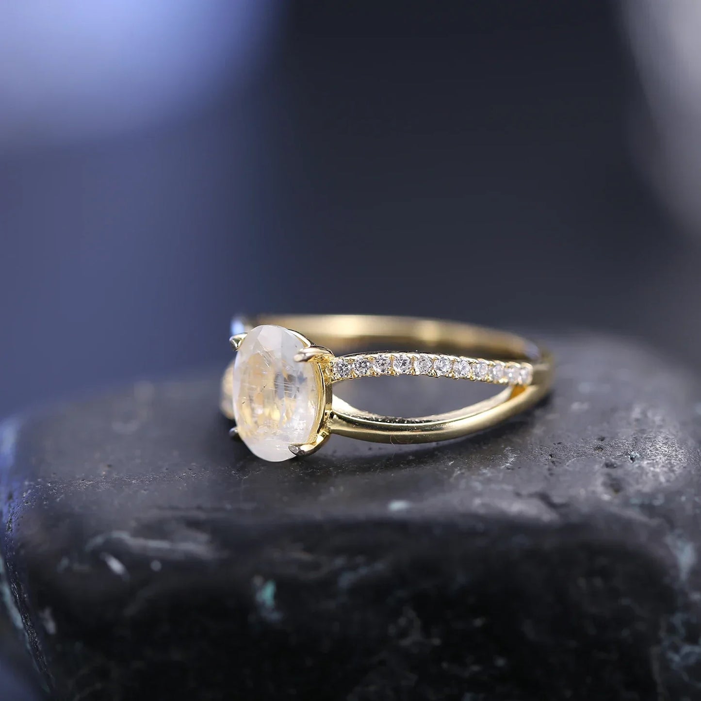 Victorian moonstone ring double layers with cz gold ring for women