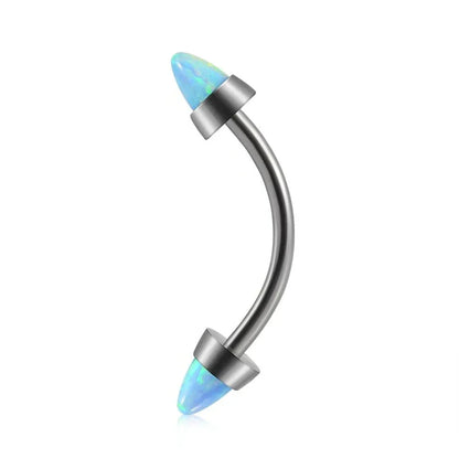 Spike eyebrow piercing with opal white blue purple titanium curved barbell