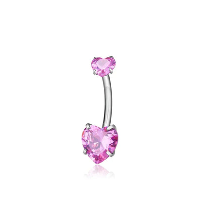 Heart belly button ring with pink clear red purple black CZ titanium heart belly piercing