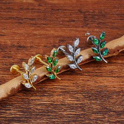 Leaf stud earring with diamond titanium leaf nose stud helix piercing conch stud 6 leaf stud