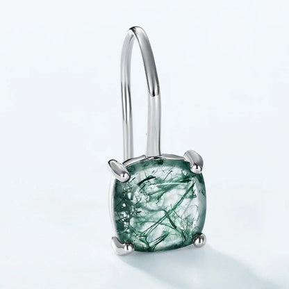 Moss agate drop earrings silver with square moss agate simple and dainty sterling silver