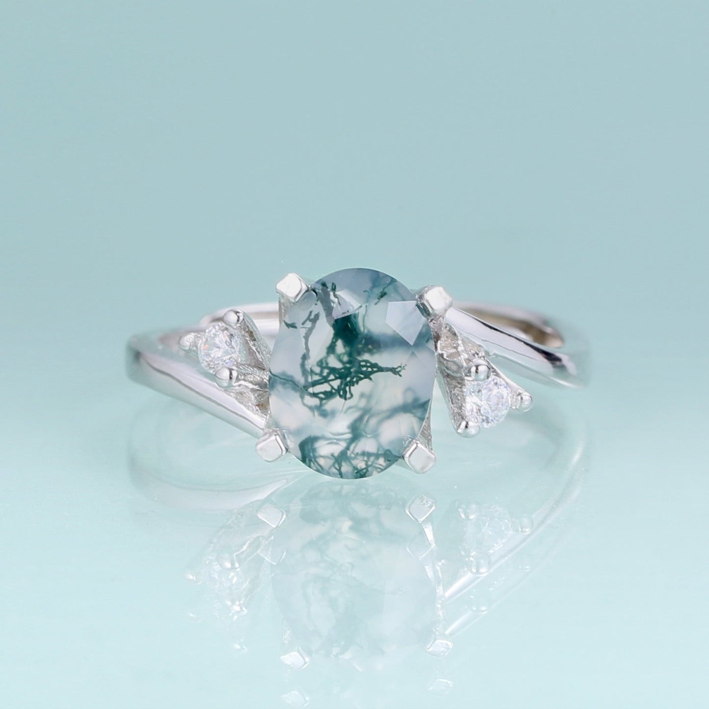 Real moss agate ring oval shape in silver