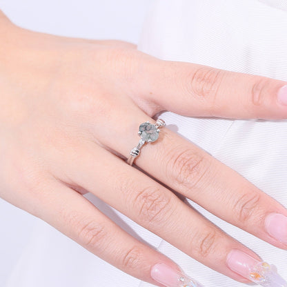 Nature-inspired moss agate engagement ring in silver