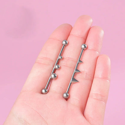 Cool industrial piercing for men for women with 3 balls titanium barbell 14G 38mm