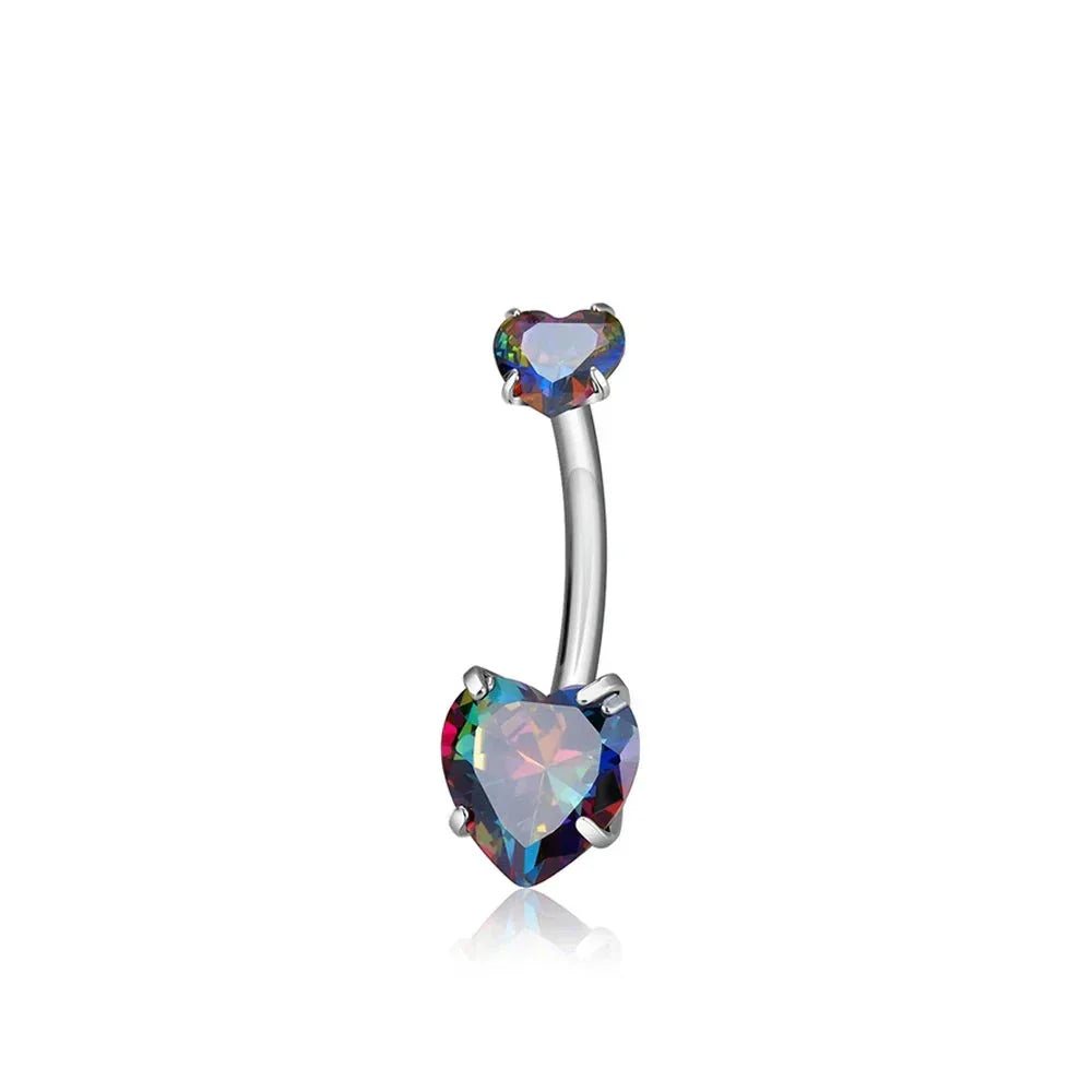 Heart belly button ring with pink clear red purple black CZ titanium heart belly piercing