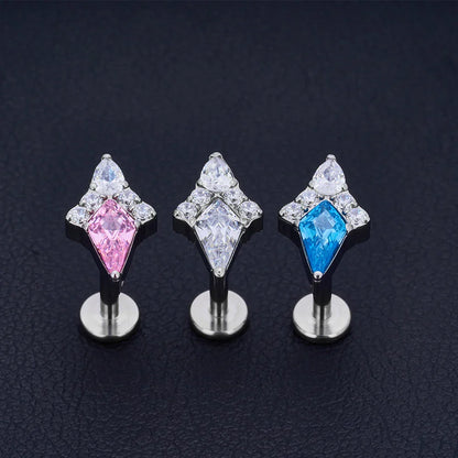 Clear ashley piercing with clear pink blue diamond titanium lip stud nose stud ear stud 16G