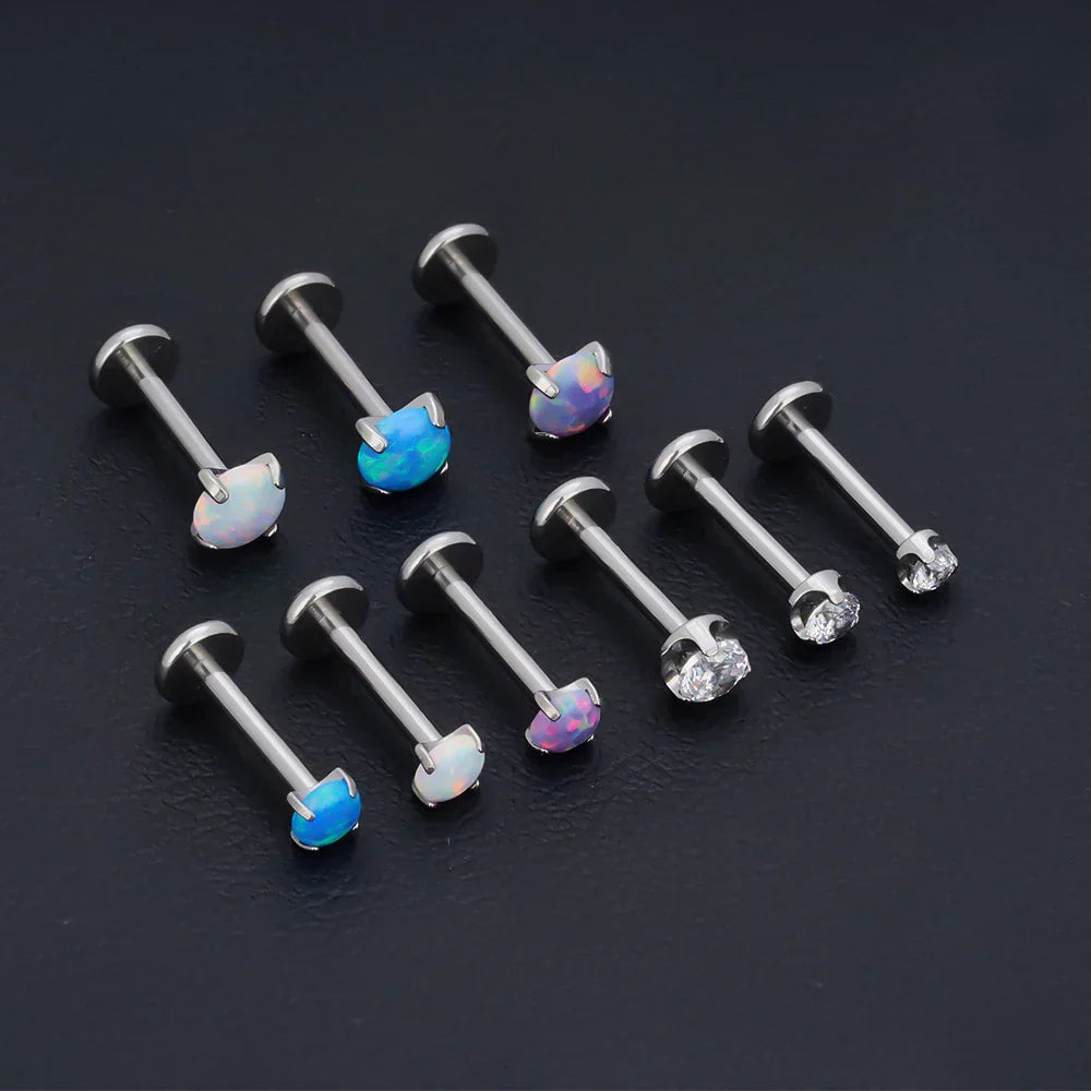 Opal medusa piercing with white blue purple opal cute and tiny titanium lip stud nose stud ear stud