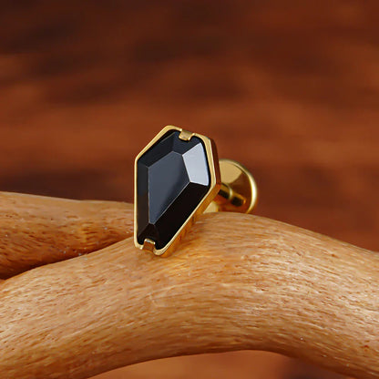 Gold medusa piercing coffin shaped with red green black diamond CZ titanium stud 16G