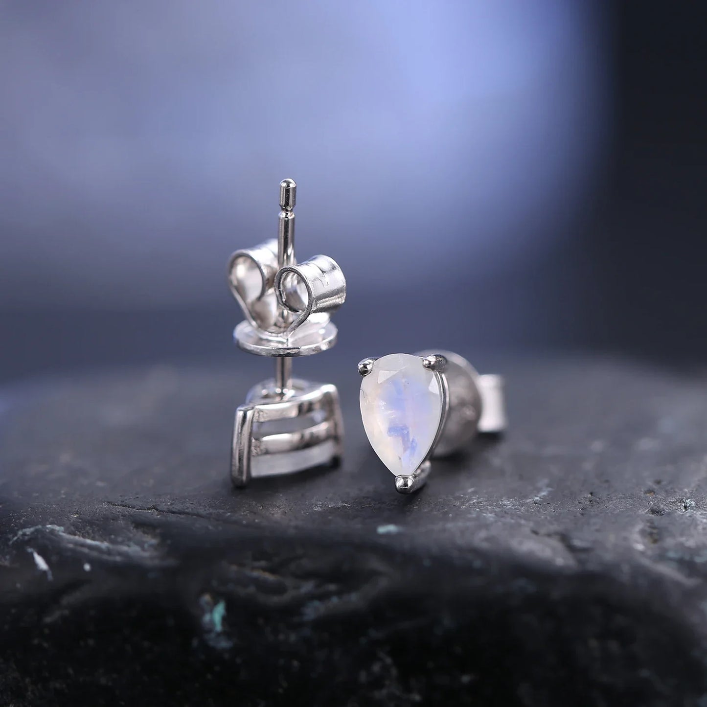 Silver moonstone earrings with teardrop moonstones stud earrings for ladies