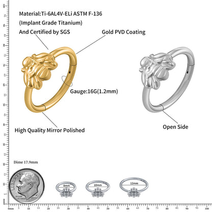 Cute helix piercing with a bee titanium earring hoops