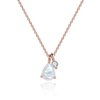 Moonstone necklace rose gold with a clear cz sterling silver June Birthstone