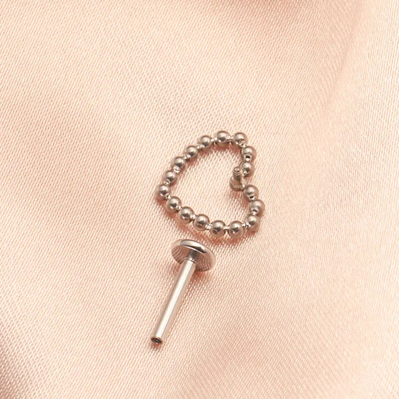 Titanium labret stud heart-shaped 16G