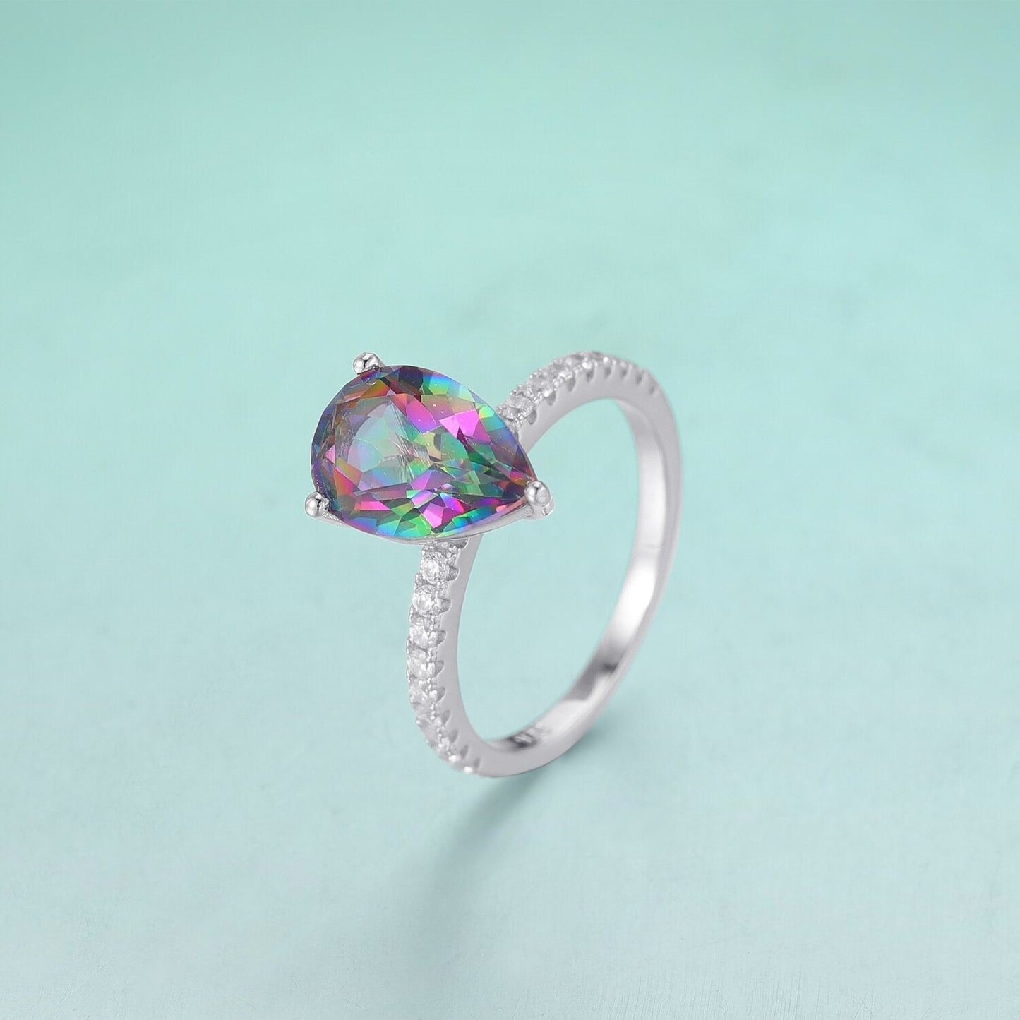 Rainbow quartz ring with a natural rainbow quartz stone