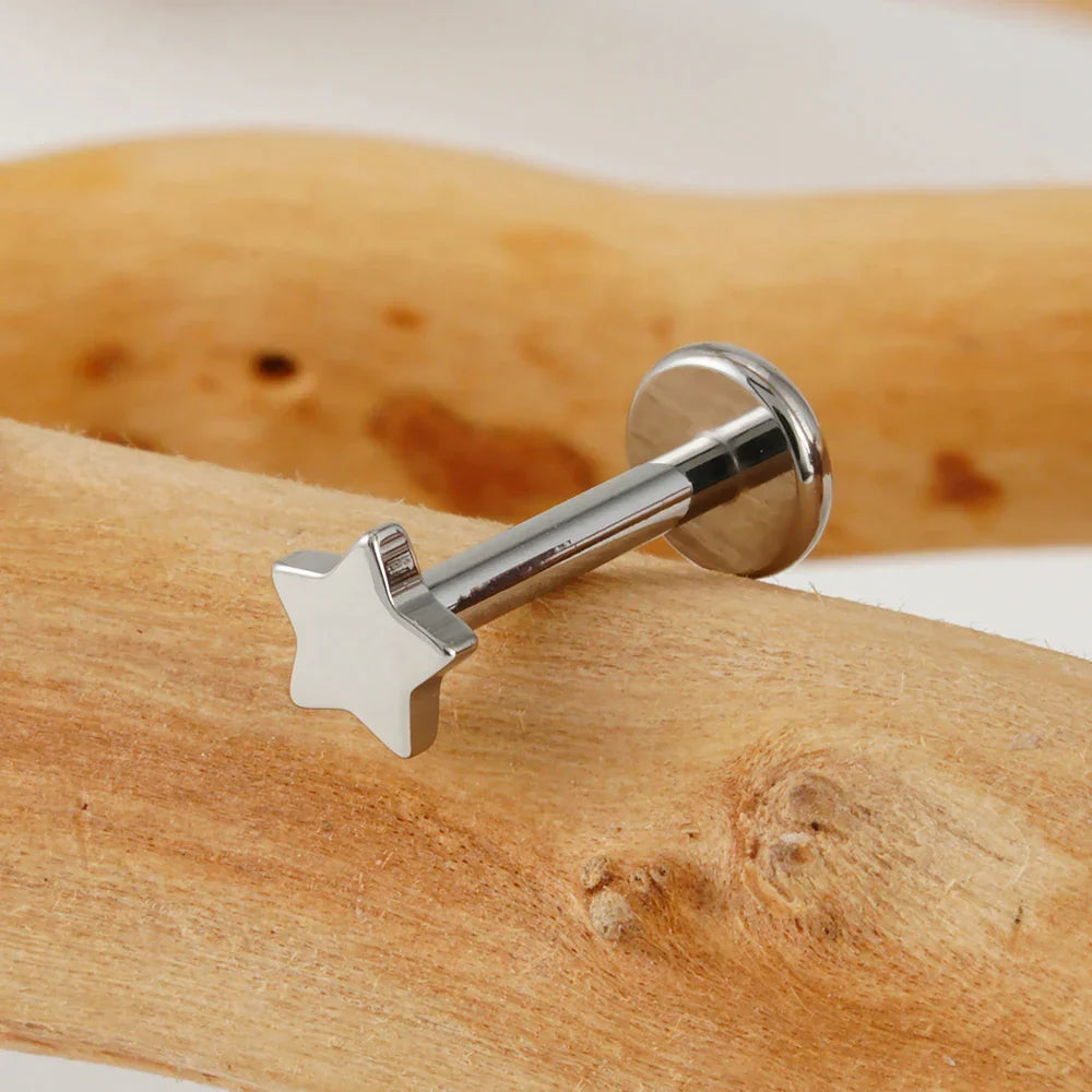 Star stud earring titanium labret stud gold silver flat back