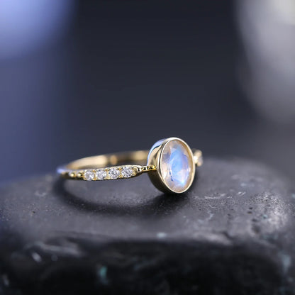 Oval moonstone ring vintage style art deco