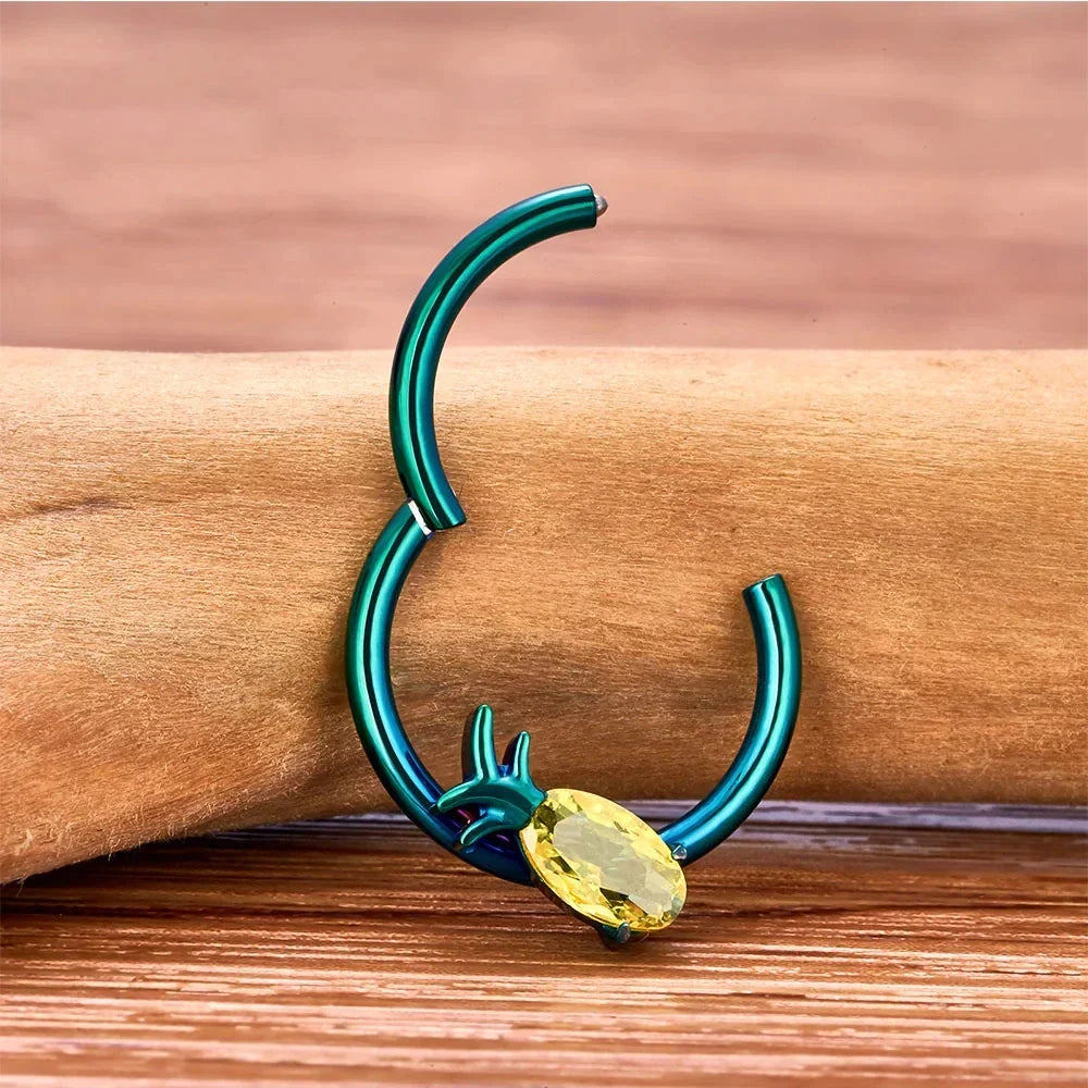 Green septum ring with a pineapple fruit cut cool fancy segment ring 16G 8mm 10mm