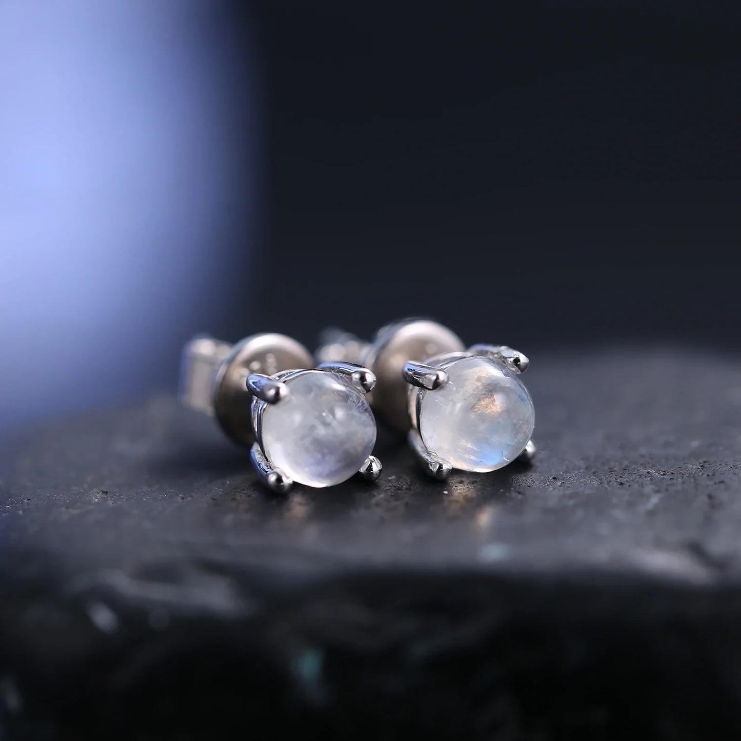 Sterling silver moonstone earrings simple and tiny ear studs clear ear studs