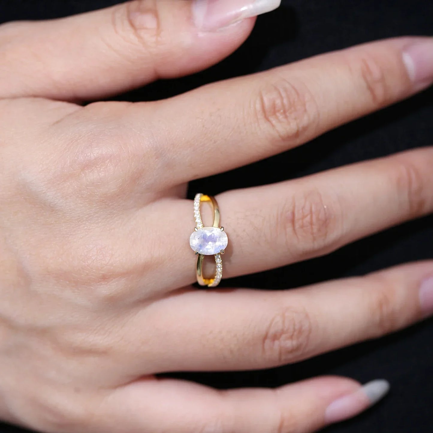 Victorian moonstone ring double layers with cz gold ring for women
