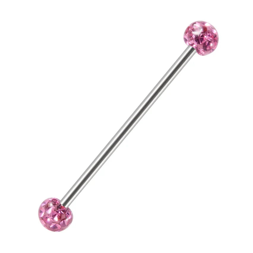 Beautiful industrial piercing with colorful crystal balls titanium industrial barbell tongue piercing jewelry