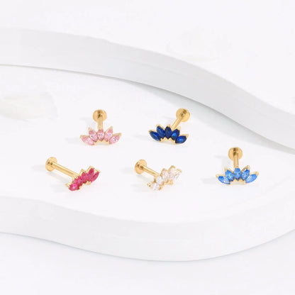 RosaryMilano gold stud earrings with colorful gemstone petals displayed on white background