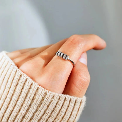 High-quality spinner ring with beads sterling silver spinning ring for anxiety