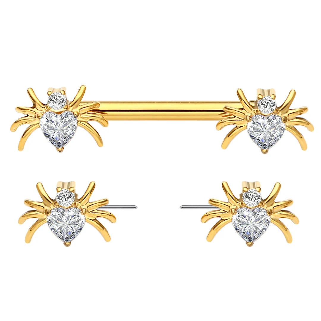 Spider nipple rings threadless titanium 14G 14mm 2 pieces straight barbell cute Halloween