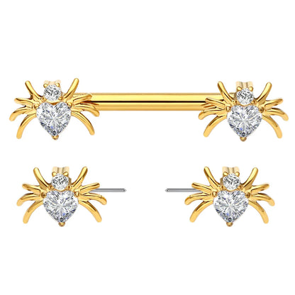 Spider nipple rings threadless titanium 14G 14mm 2 pieces straight barbell cute Halloween