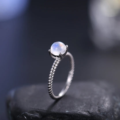 Genuine moonstone ring dainty and simple sterling silver