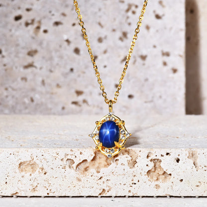 Blue star sapphire necklace in gold Art Deco momma necklace