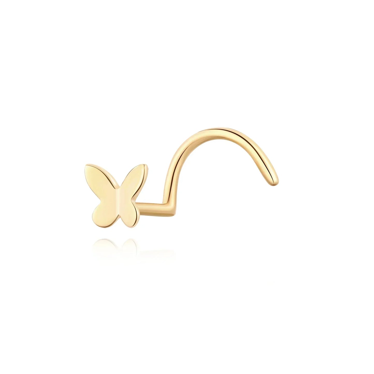 Gold butterfly nose stud jewelry on white background from Rosary Milano