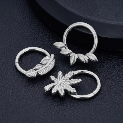 Leaf nose ring titanium hinged clicker septum piercing 16G silver