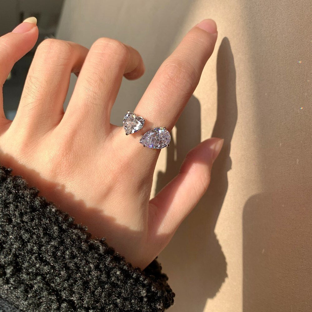 Heart-shaped toi et moi ring pink and red resizable