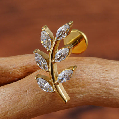 Leaf stud earring with diamond titanium leaf nose stud helix piercing conch stud 6 leaf stud