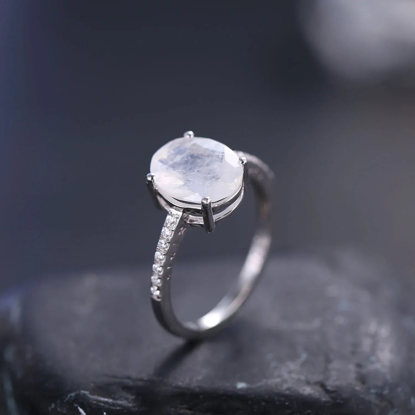 Sterling silver moonstone ring with diamond cz moonstone promise ring