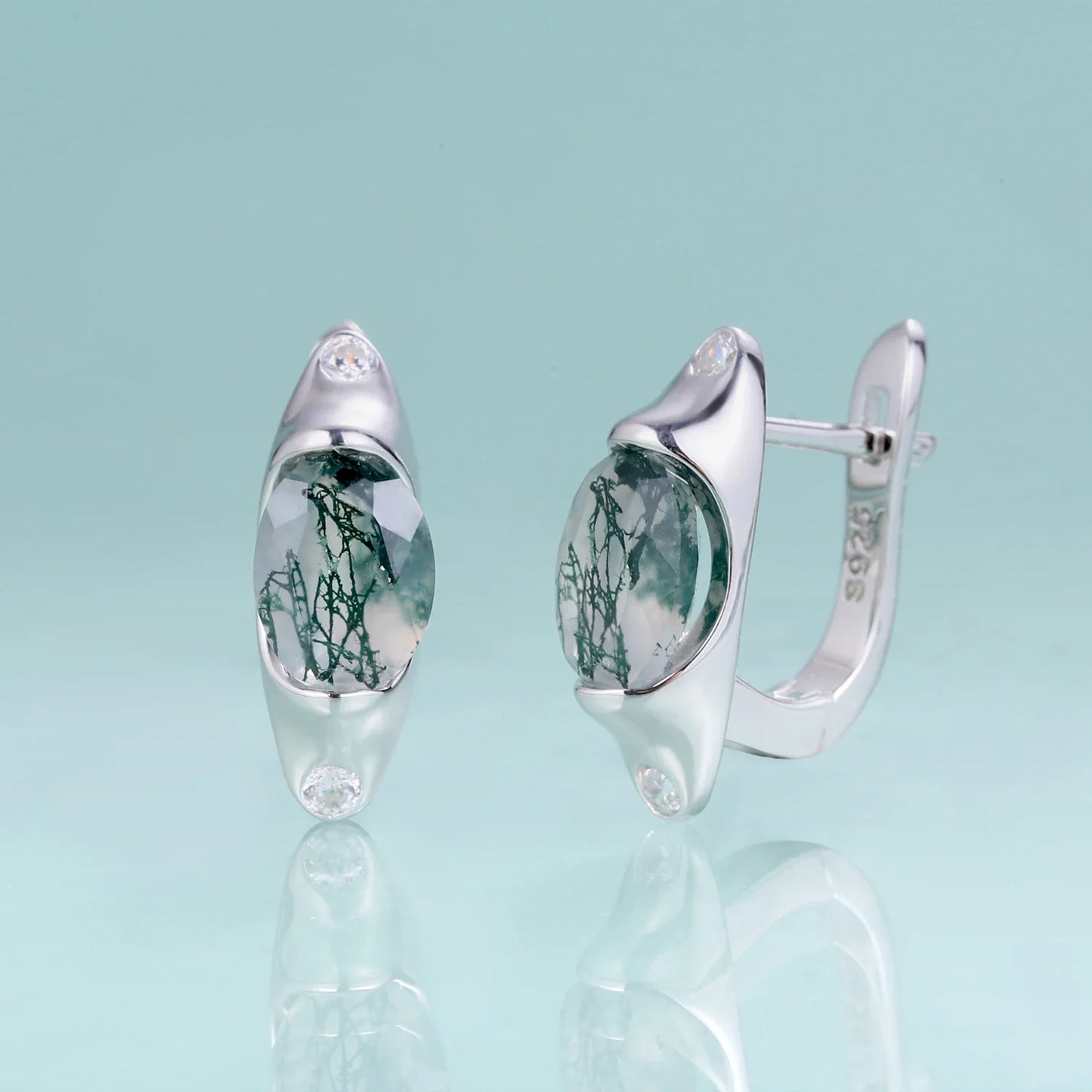 Moss agate hoop earrings vintage-style simple and dainty green earrings