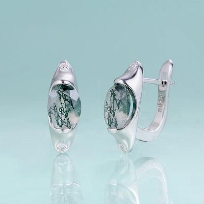 Moss agate hoop earrings vintage-style simple and dainty green earrings