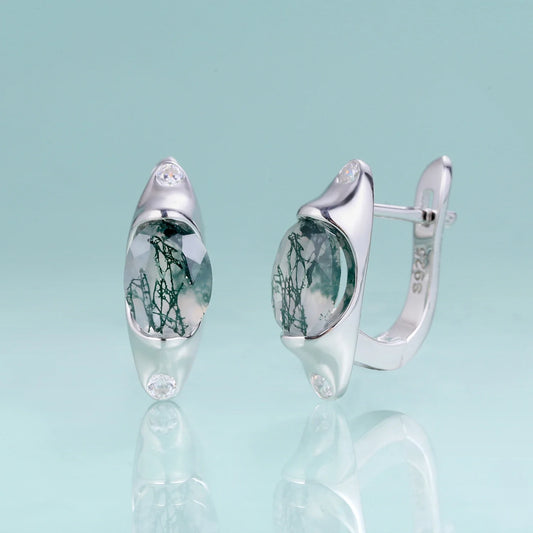 Moss agate hoop earrings vintage-style simple and dainty green earrings