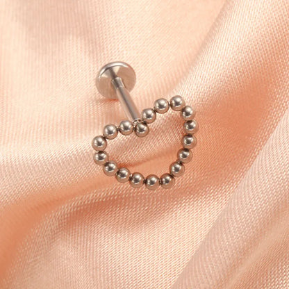 Titanium labret stud heart-shaped 16G