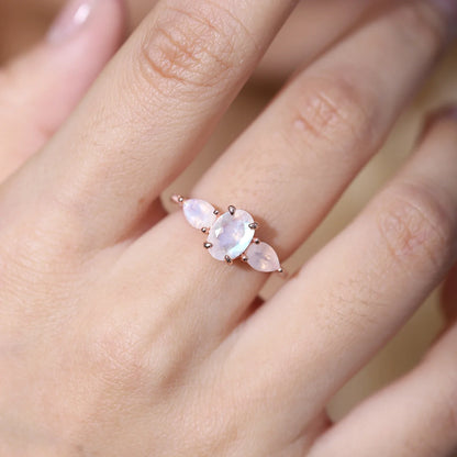 Three-stone ring with natural moonstones art deco