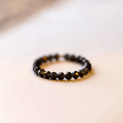 Black obsidian ring with natural obsidian beads real obsidian stones