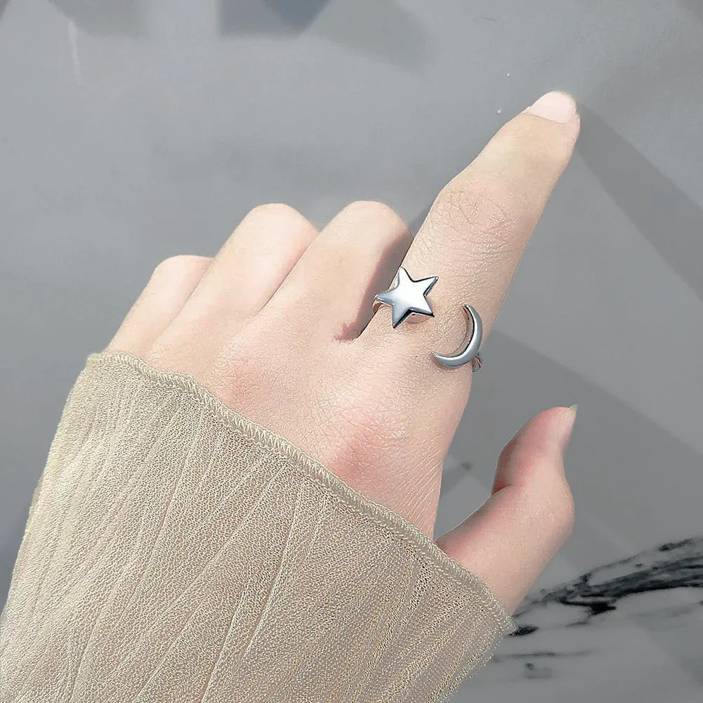 Anxiety relief ring moon and star sterling silver