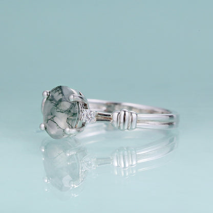 Nature-inspired moss agate engagement ring in silver