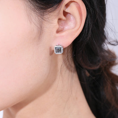 Moss agate earrings with square green moss agate sterling silver earrings
