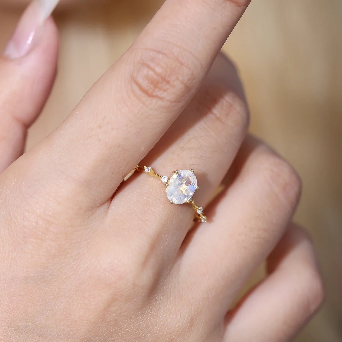 Moonstone promise ring with a think band stacking ring